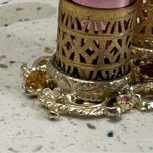Vintage Gold Metal with Crystals‎ Trio Lipstick Holder or Brush Holder - Picture 8 of 13